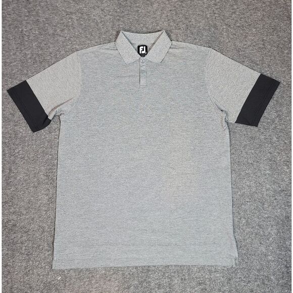 FootJoy Golf Polo Shirt Size L Heather Gray Black Pique Performance - Picture 1 of 12